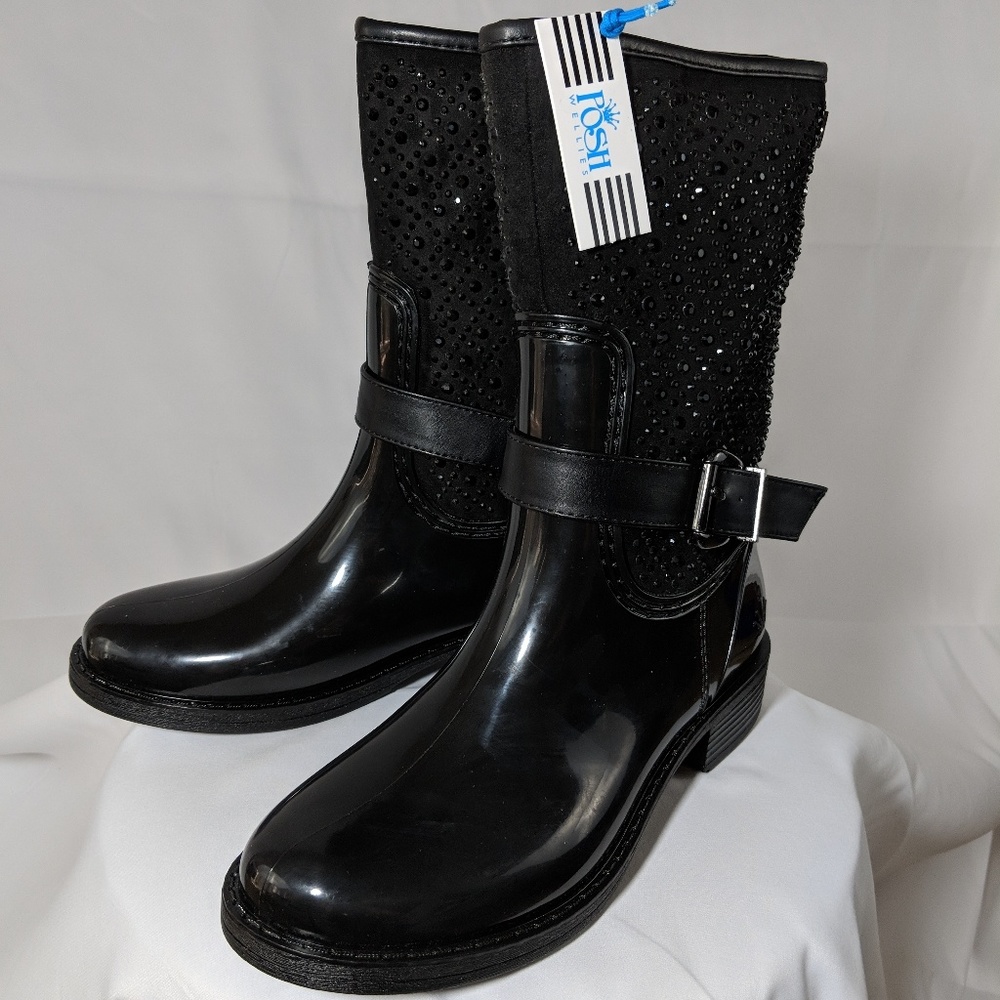 POSH Wellies Black Studded Rainboots